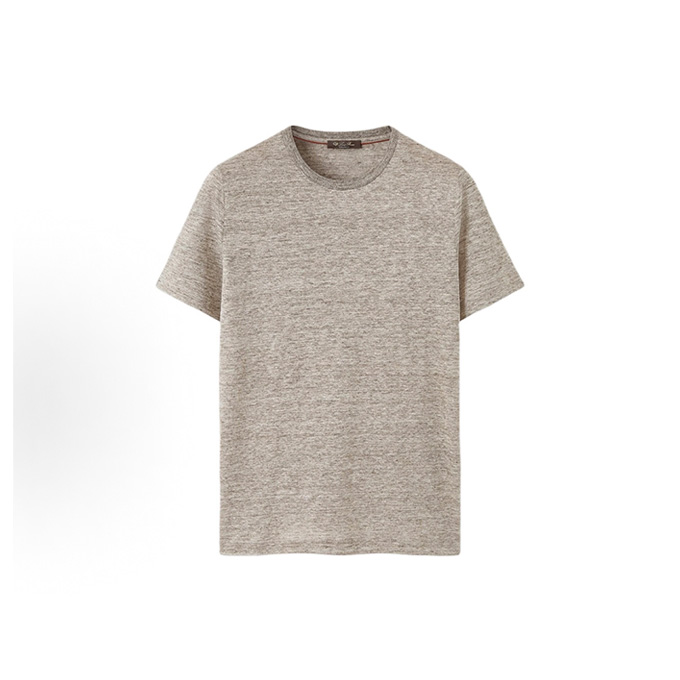 loro piana herringbone linen cotton blend crew neck short sleeve t-shirt